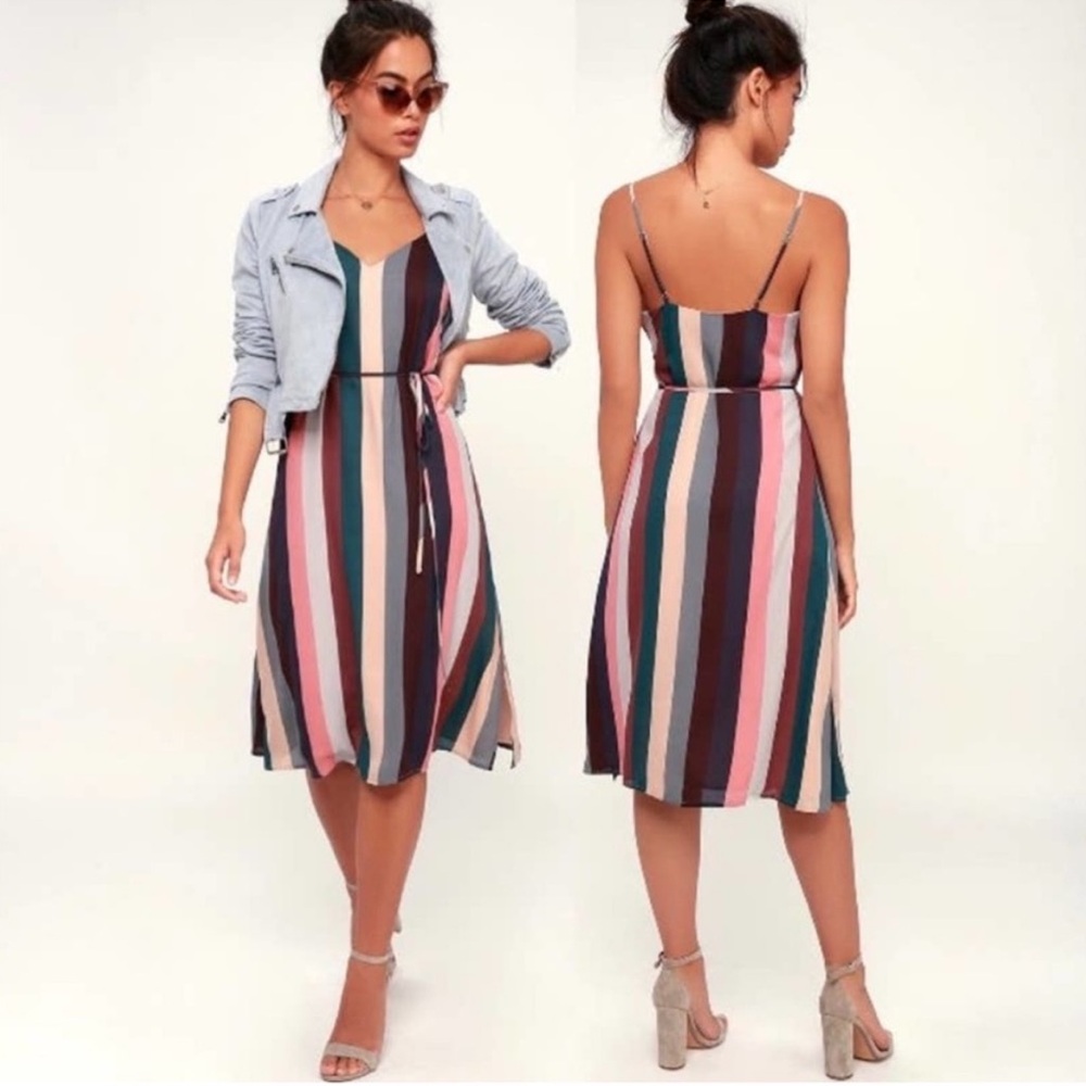 NWT LULUβS Erina Mauve multicolored striped dress size XS new with tags